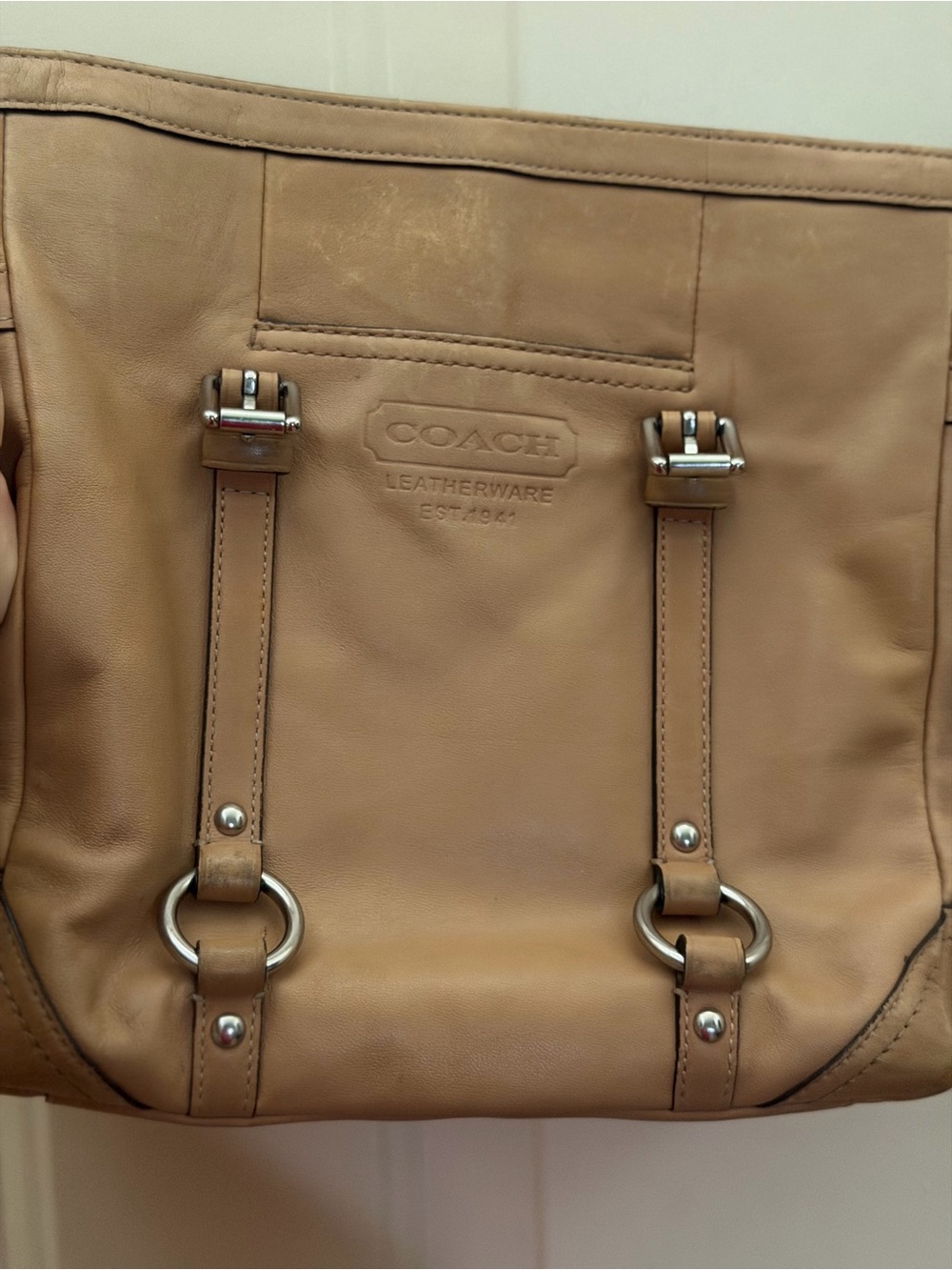 Coach Leather Tote in Tan with Silver Hardware